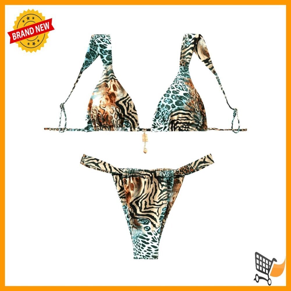 Cheeky Bikini Set Triangle Top Tie Back High Waist Sexy Swimwear
